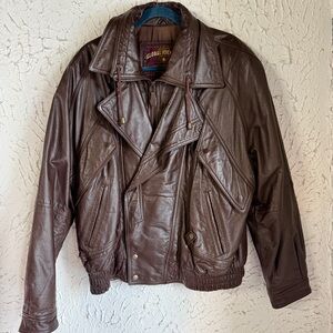 Vintage Men's Brown Leather Bomber Jacket